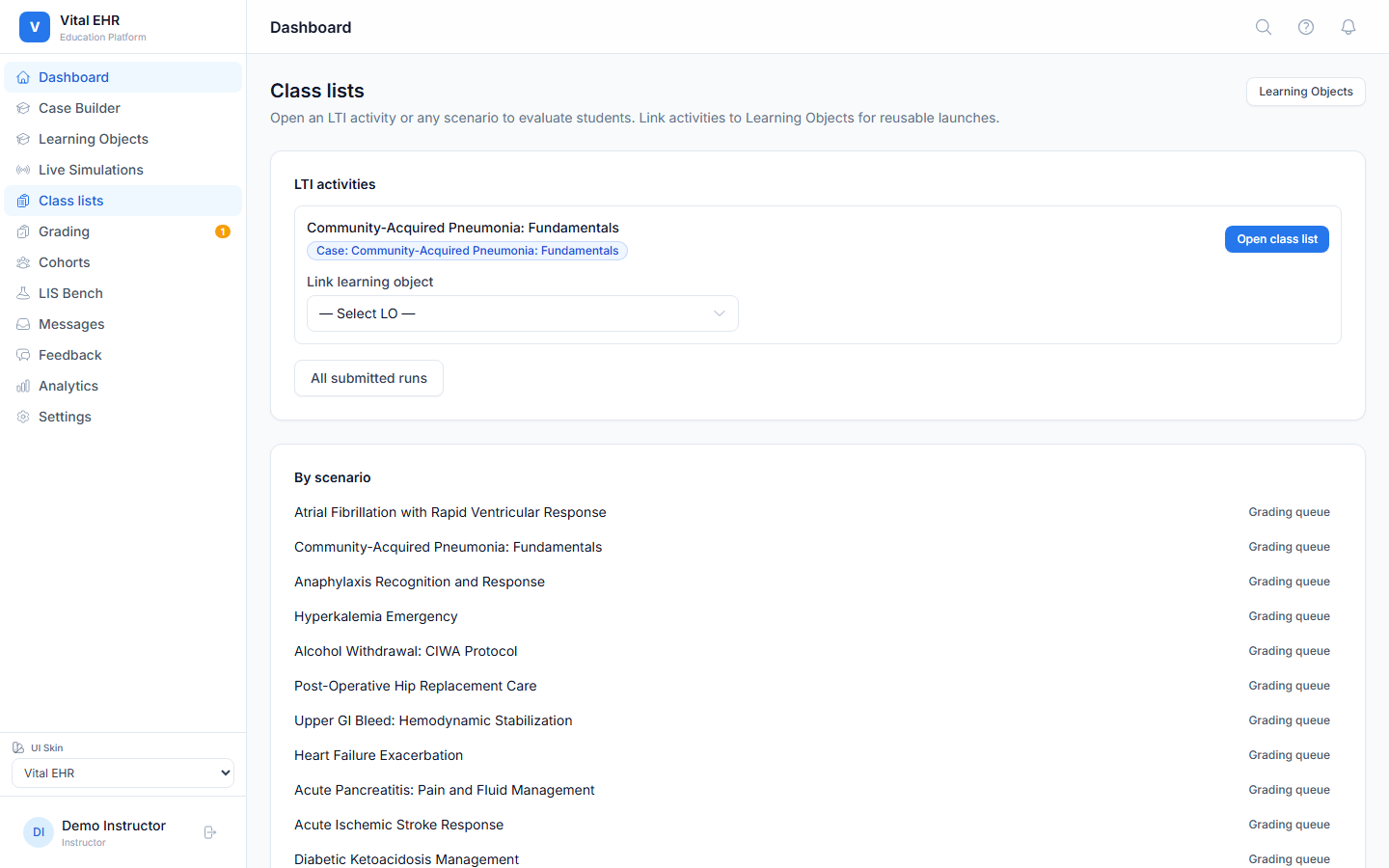 Vital EHR class lists